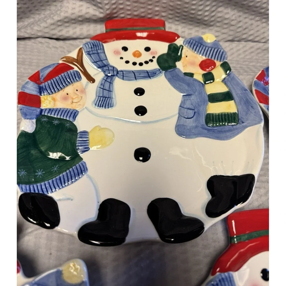 Pfaltzgraff Snowman Kids‎ Holiday Winter Platter Serving Tray Discontinued NOS